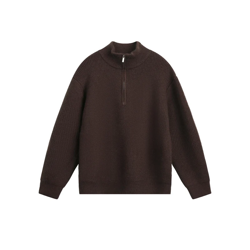 Unisex Grobstrick-Pullover mit halbem Reißverschluss und Stehkragen Nord Taschen