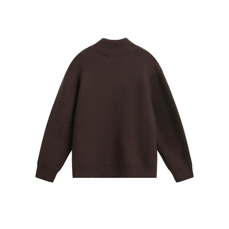 Unisex Grobstrick-Pullover mit halbem Reißverschluss und Stehkragen Nord Taschen