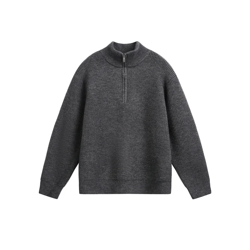 Unisex Grobstrick-Pullover mit halbem Reißverschluss und Stehkragen Nord Taschen