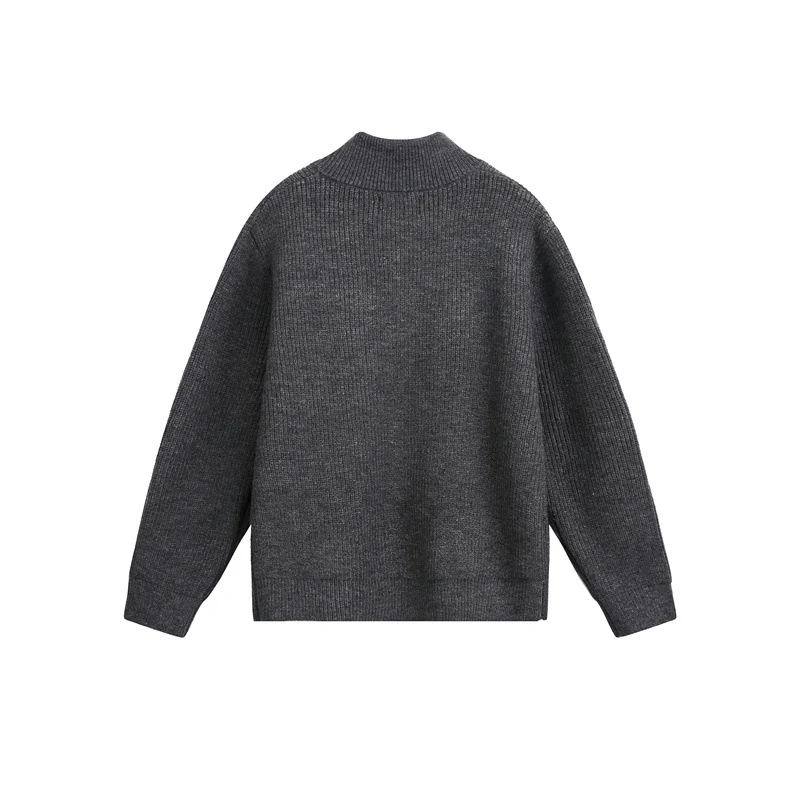 Unisex Grobstrick-Pullover mit halbem Reißverschluss und Stehkragen Nord Taschen