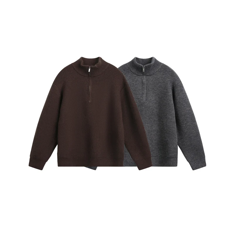Unisex Grobstrick-Pullover mit halbem Reißverschluss und Stehkragen Nord Taschen