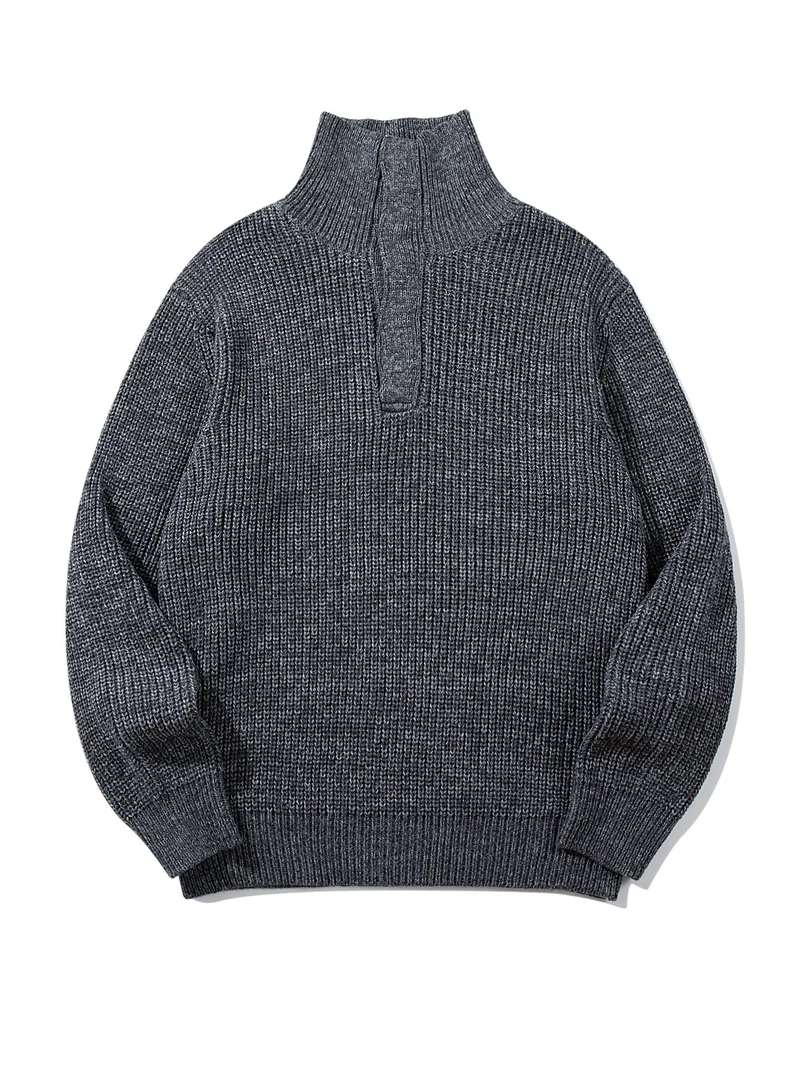Unisex Grobgestrickter Rollkragenpullover mit halber Knopfleiste Nord Taschen