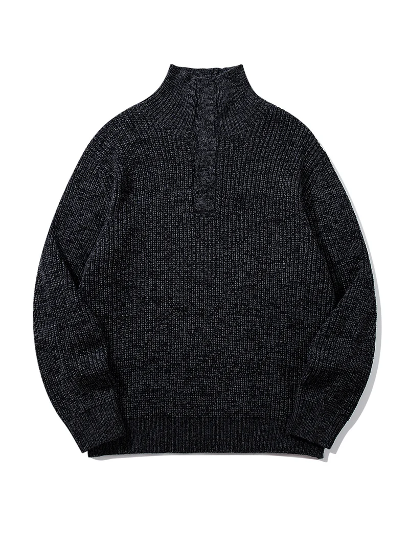 Unisex Grobgestrickter Rollkragenpullover mit halber Knopfleiste Nord Taschen