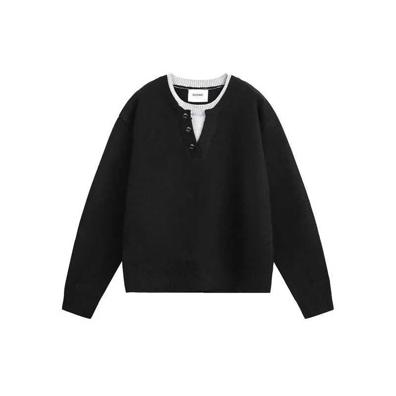 Unisex Grobgestrickter Pullover mit V‑Knopfleiste und Lagenkragen Nord Taschen