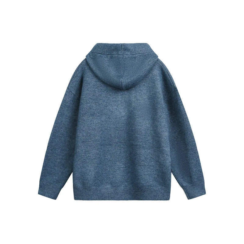 Unisex Grobgestrickter Kapuzenpullover mit halbem Reißverschluss und Boxy‑Schnitt Nord Taschen