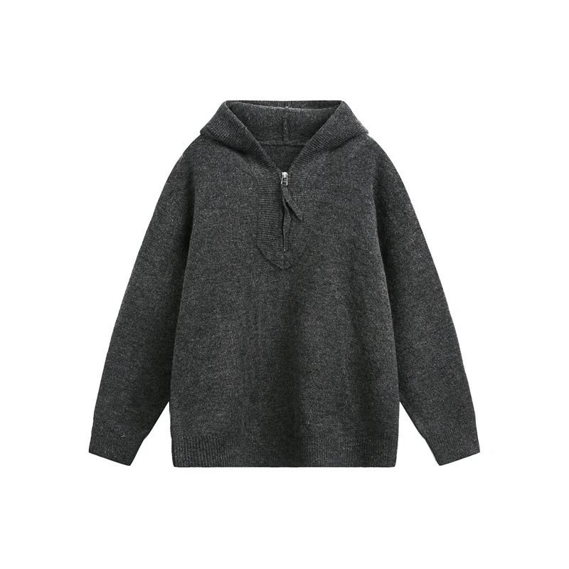 Unisex Grobgestrickter Kapuzenpullover mit halbem Reißverschluss und Boxy‑Schnitt Nord Taschen