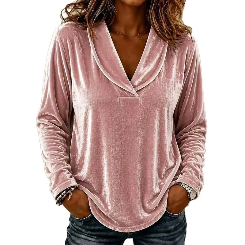 Damen Samtshirt mit Schalkragen und lässiger Longsleeve-Silhouette Nord Taschen