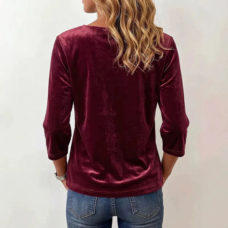 Damen Samtshirt mit Quadrat-Ausschnitt und Zierschleife Nord Taschen
