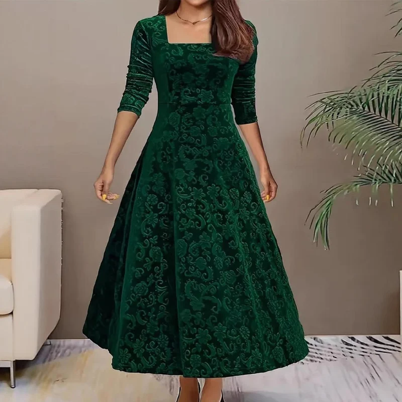 Damen Samtkleid mit quadratischem Ausschnitt und ausgestelltem Tellerrock Nord Taschen