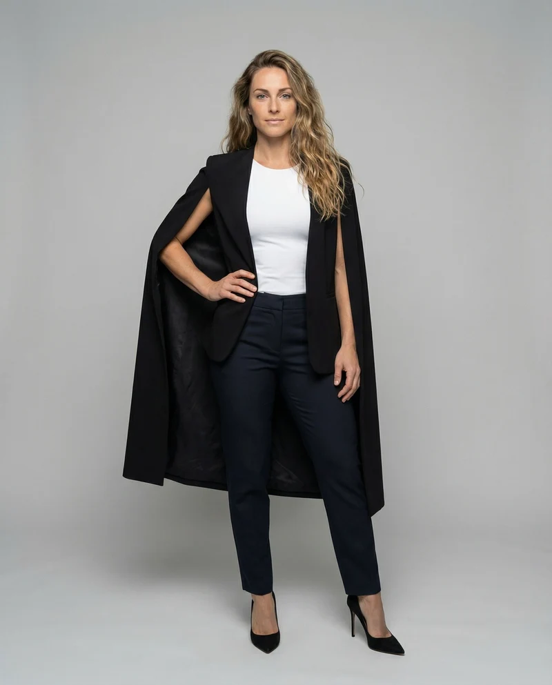 Damen lange Capejacke mit offener Vorderseite und taillierter Passform Nord Taschen