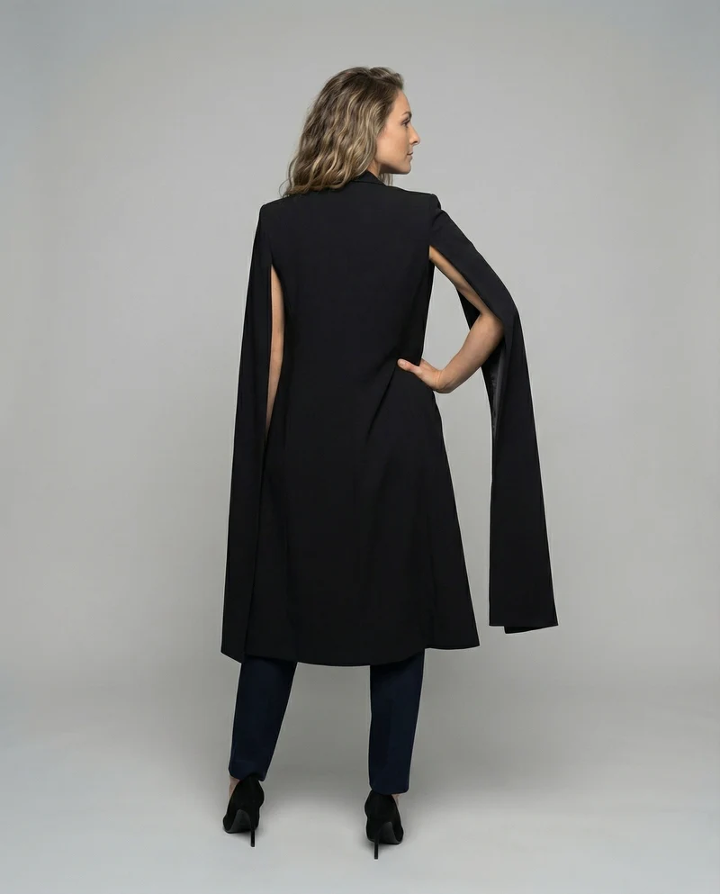Damen lange Capejacke mit offener Vorderseite und taillierter Passform Nord Taschen
