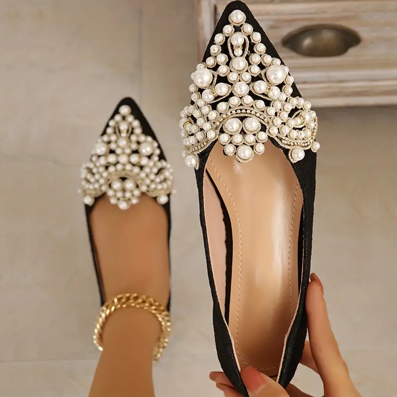 Elegante Braut Ballerinas mit Spitze und Kunstperlen - Vittorelli