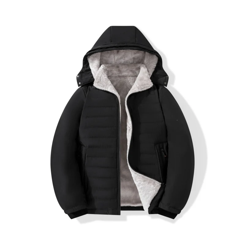 Herren Wattierte Kapuzenjacke mit Teddyfutter, winddichter Außenhülle & Reißverschlusstaschen Nord Taschen