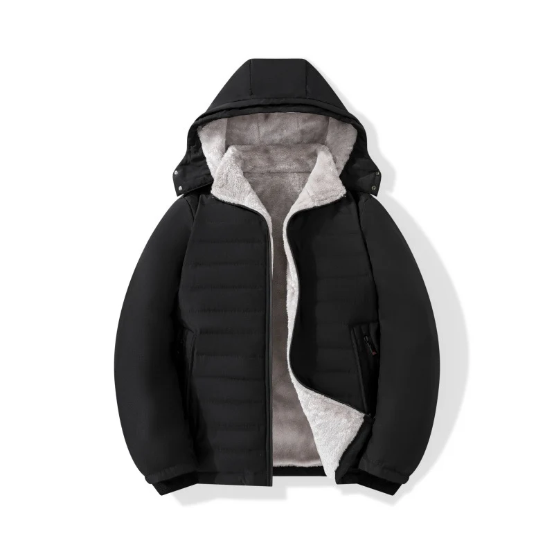 Herren Wattierte Kapuzenjacke mit Teddyfutter, winddichter Außenhülle & Reißverschlusstaschen Nord Taschen