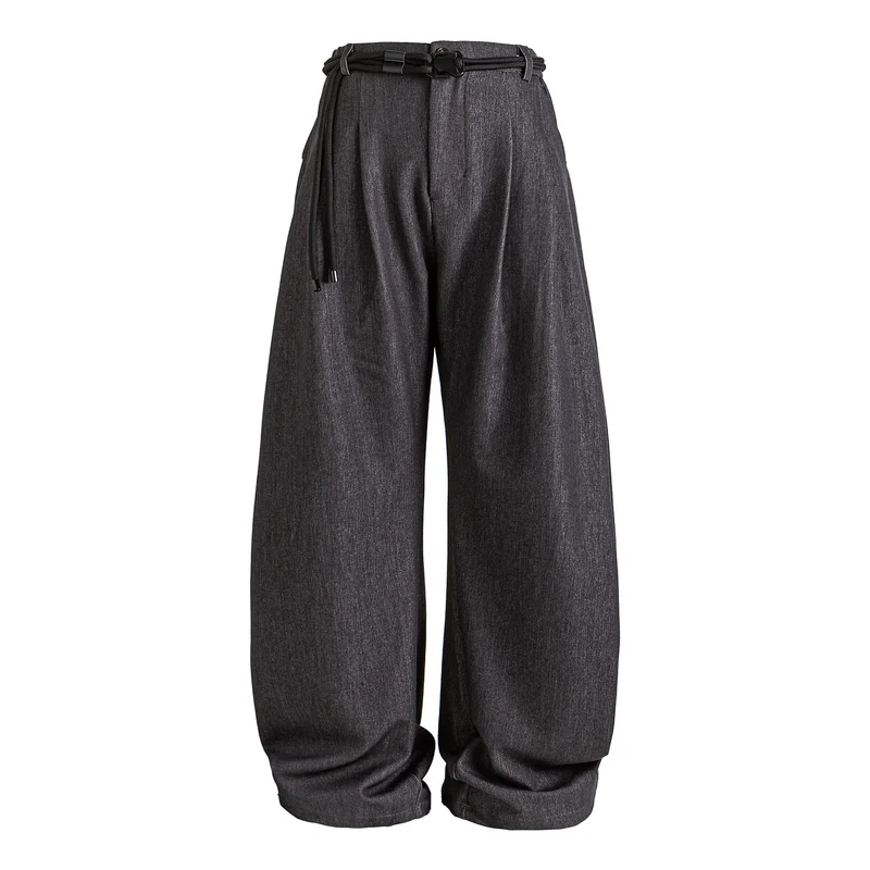 Damen Weite hochtaillierte Jeanshose mit Bundfalten, Kordelgürtel und Culotte-Schnitt Nord Taschen