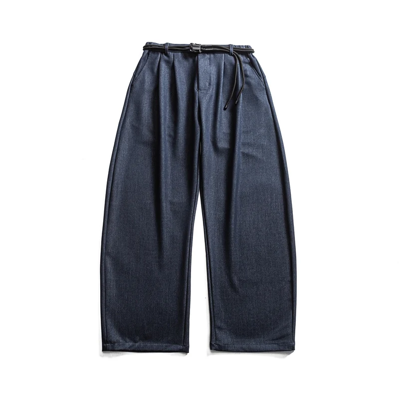 Damen Weite hochtaillierte Jeanshose mit Bundfalten, Kordelgürtel und Culotte-Schnitt Nord Taschen