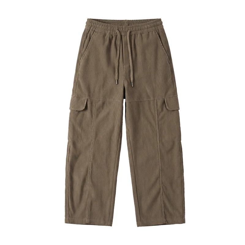 Damen Weite hochtaillierte Cargo‑Hose aus Feincord mit Tunnelzug Nord Taschen
