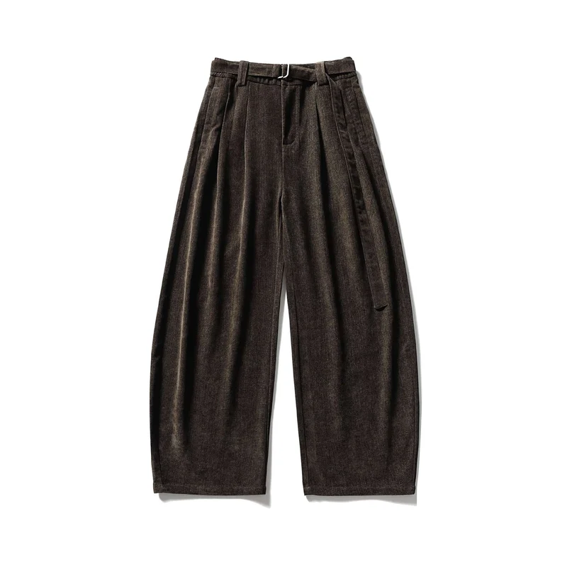 Damen Weite Hochtaillierte Bundfaltenhose mit Gürtel Nord Taschen