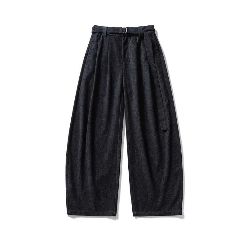 Damen Weite Hochtaillierte Bundfaltenhose mit Gürtel Nord Taschen