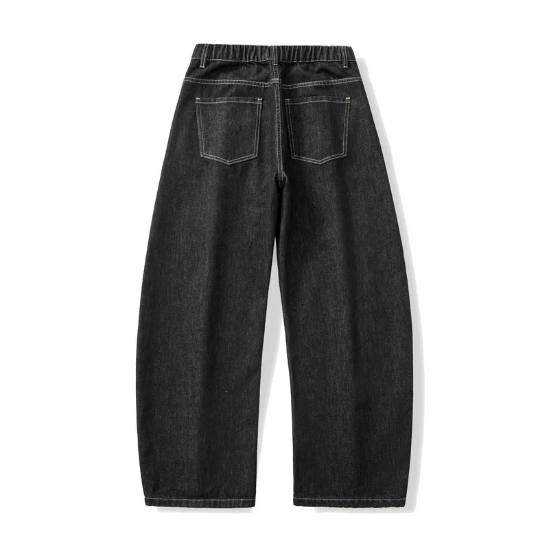 Damen Weite hochgeschnittene Cropped-Jeans aus Raw-Denim mit klassischem Taschen-Design Nord Taschen