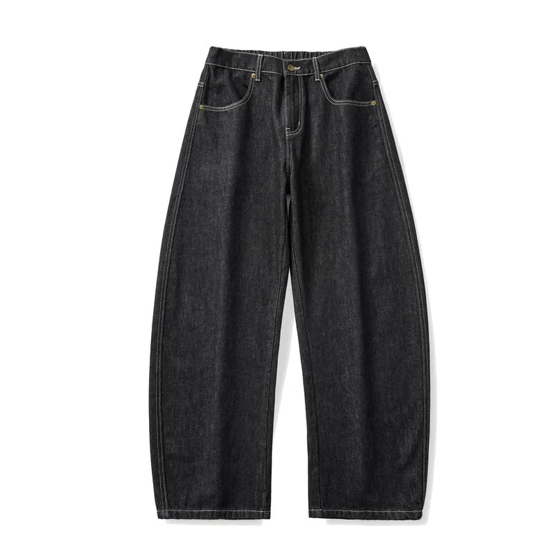 Damen Weite hochgeschnittene Cropped-Jeans aus Raw-Denim mit klassischem Taschen-Design Nord Taschen