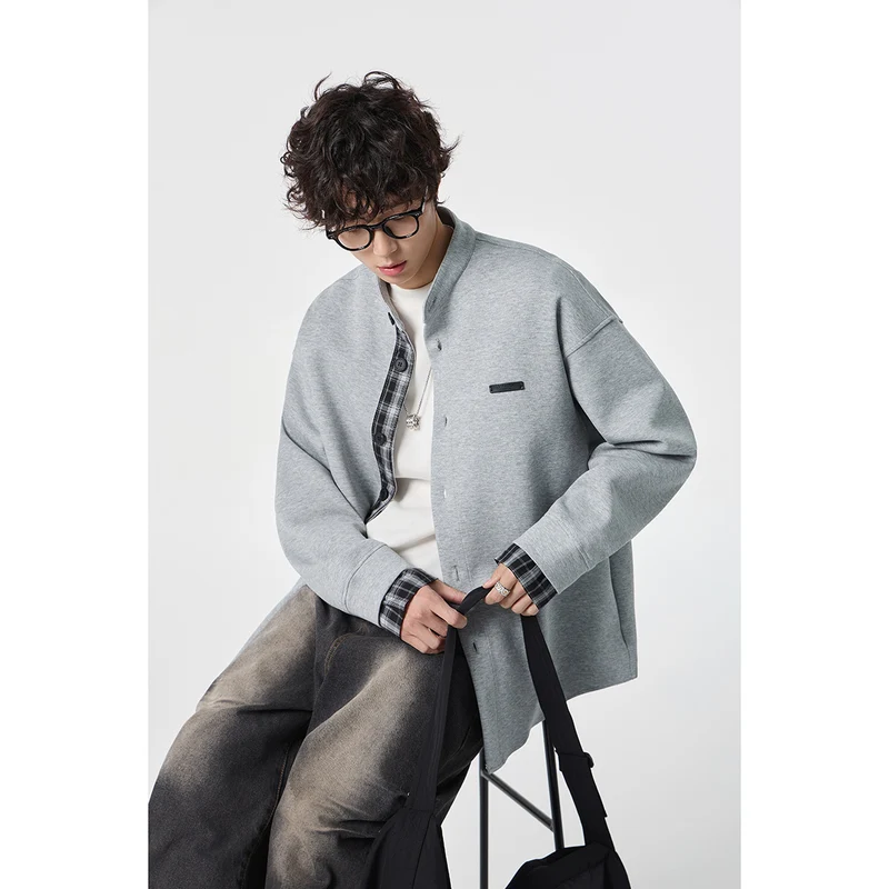 Unisex Oversize-Hemdjacke im Sweat-Overlay mit Stehkragen und karierter Innenmanschette Nord Taschen