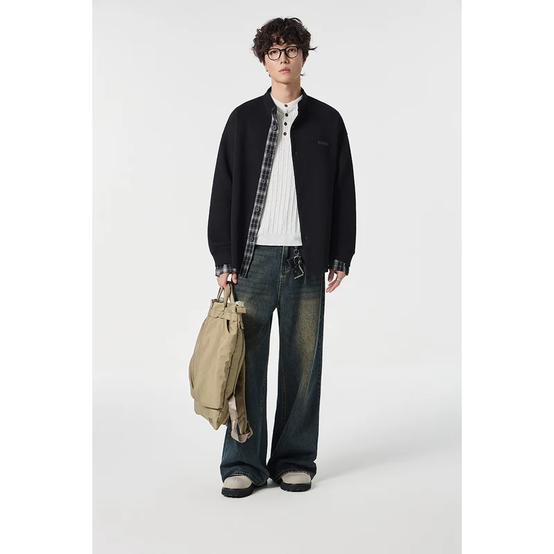 Unisex Oversize-Hemdjacke im Sweat-Overlay mit Stehkragen und karierter Innenmanschette Nord Taschen