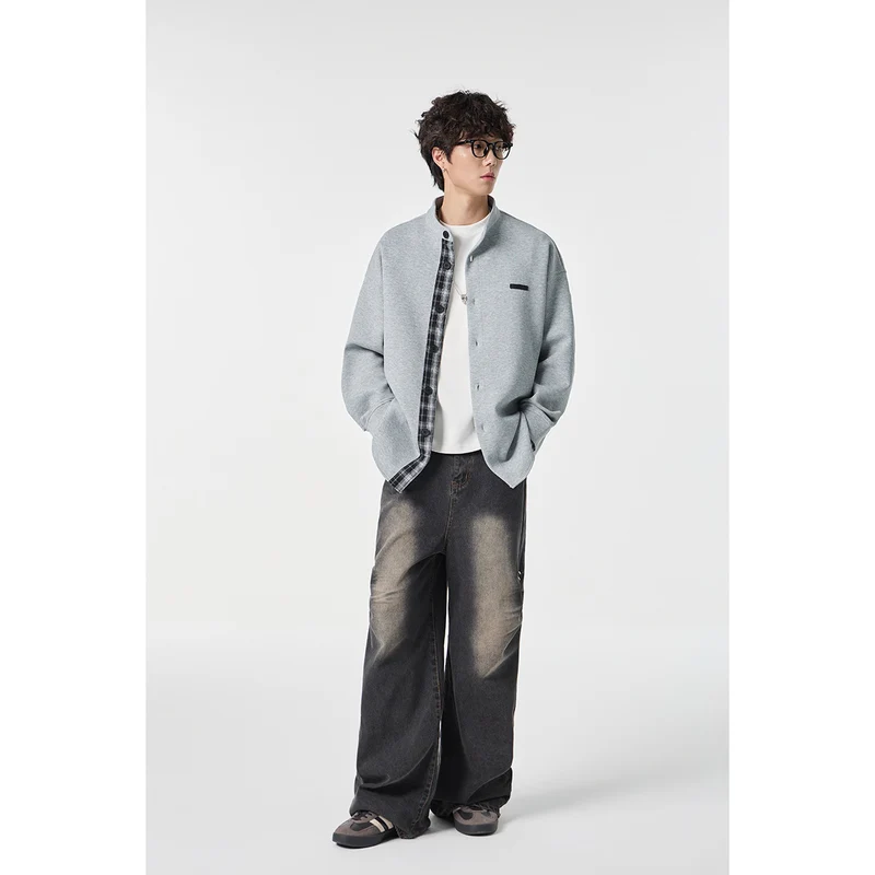 Unisex Oversize-Hemdjacke im Sweat-Overlay mit Stehkragen und karierter Innenmanschette Nord Taschen