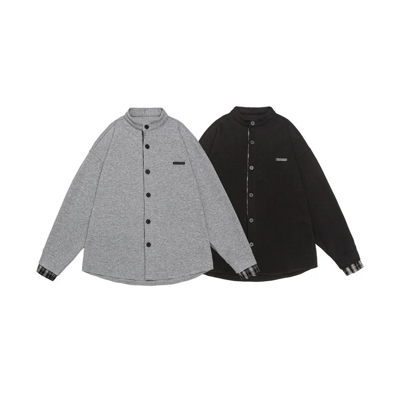 Unisex Oversize-Hemdjacke im Sweat-Overlay mit Stehkragen und karierter Innenmanschette Nord Taschen