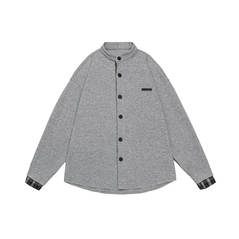 Unisex Oversize-Hemdjacke im Sweat-Overlay mit Stehkragen und karierter Innenmanschette Nord Taschen