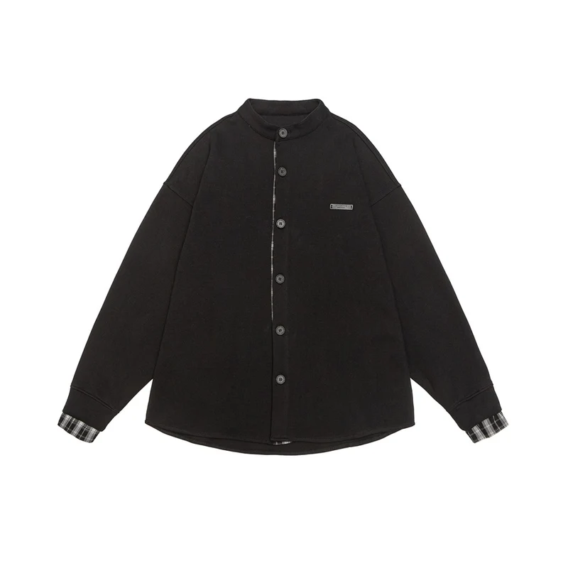 Unisex Oversize-Hemdjacke im Sweat-Overlay mit Stehkragen und karierter Innenmanschette Nord Taschen