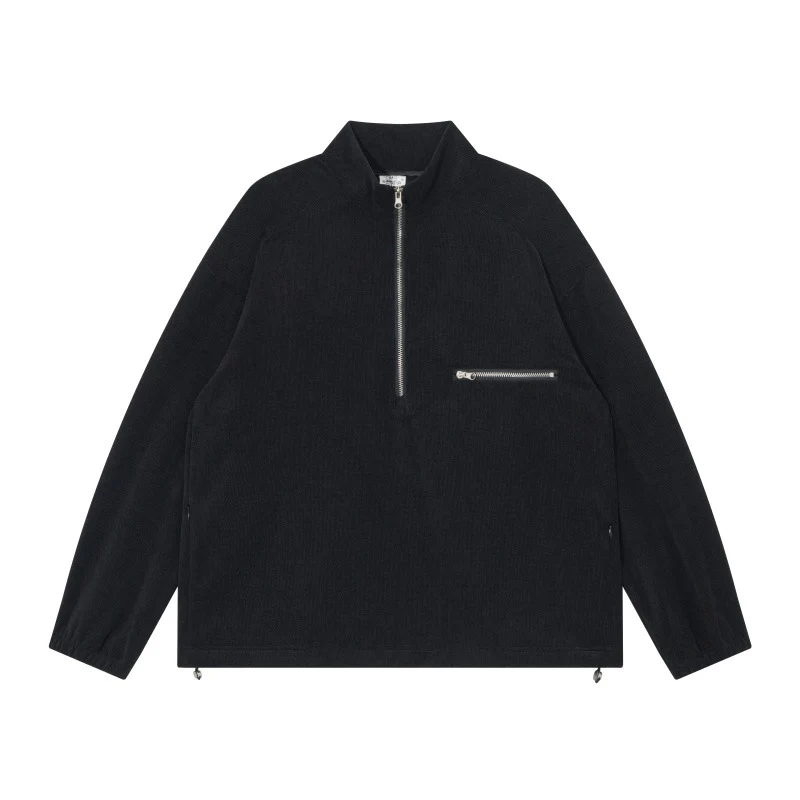 Unisex Oversize Halbzip-Pullover aus Cord‑Mix mit Brust-Reißverschlusstasche und Kordelzugsaum Nord Taschen