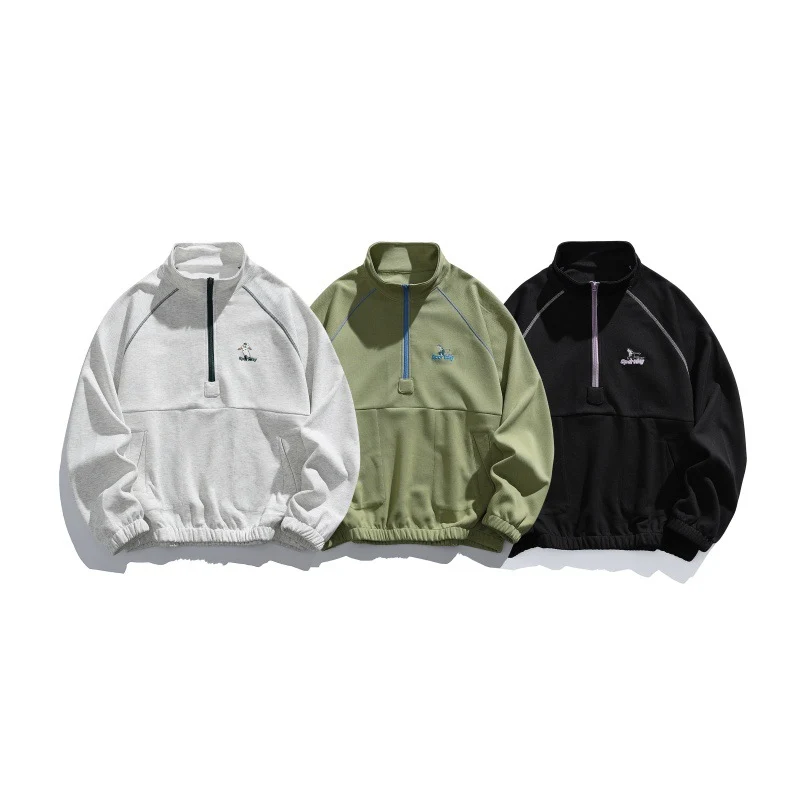 Unisex Oversize-Halbzip-Fleecepullover mit Stehkragen, Raglanärmeln und Kängurutasche Nord Taschen