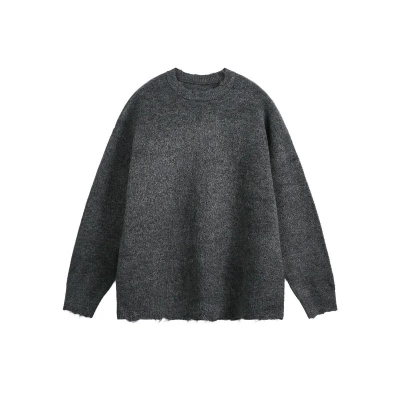 Unisex Oversize Grobstrickpullover mit Rundhalsausschnitt und ausgefranstem Saum Nord Taschen