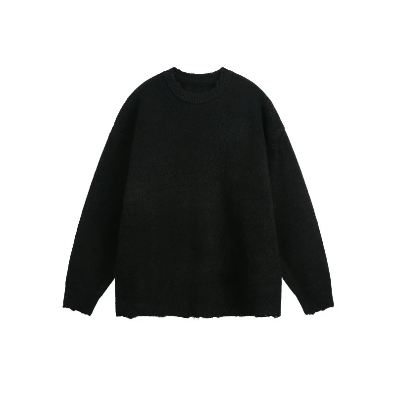 Unisex Oversize Grobstrickpullover mit Rundhalsausschnitt und ausgefranstem Saum Nord Taschen