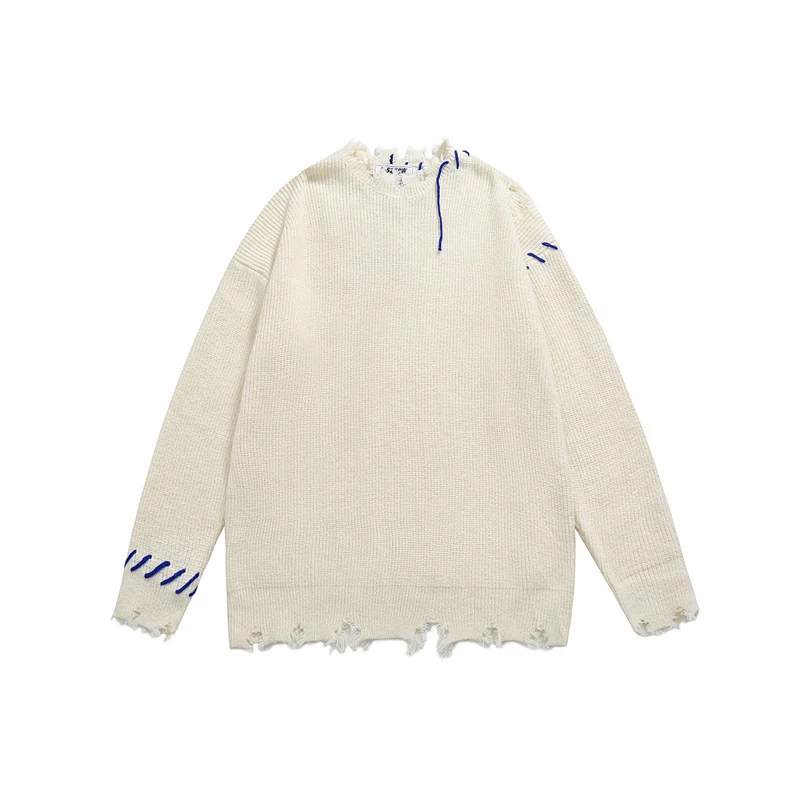 Unisex Oversize Grobstrick-Pullover mit Destroy-Effekt und Ziernähten Nord Taschen