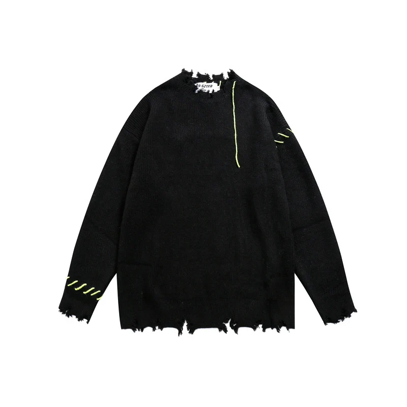 Unisex Oversize Grobstrick-Pullover mit Destroy-Effekt und Ziernähten Nord Taschen