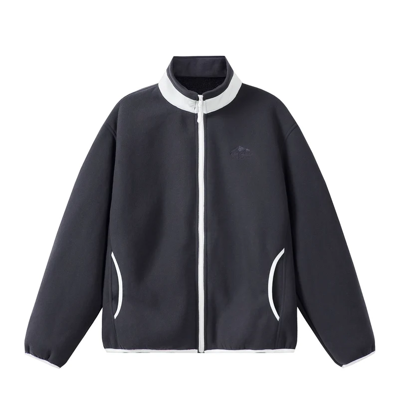 Unisex Oversize Fleece-Zipjacke mit Stehkragen und Kontrastpaspel Nord Taschen