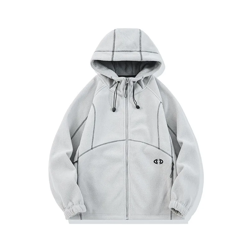 Unisex Oversize Fleece-Kapuzenjacke mit Kontrastnähten und Reißverschlusstaschen Nord Taschen