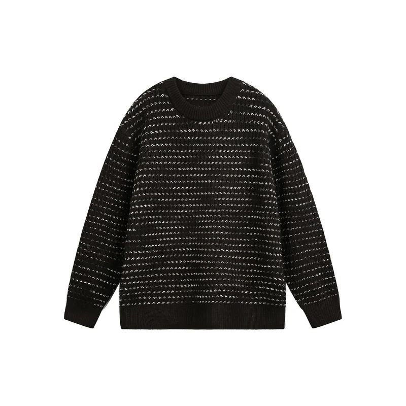 Damen Grobgestrickter Oversize-Pullover mit Rundhalsausschnitt und Strukturstreifen Nord Taschen