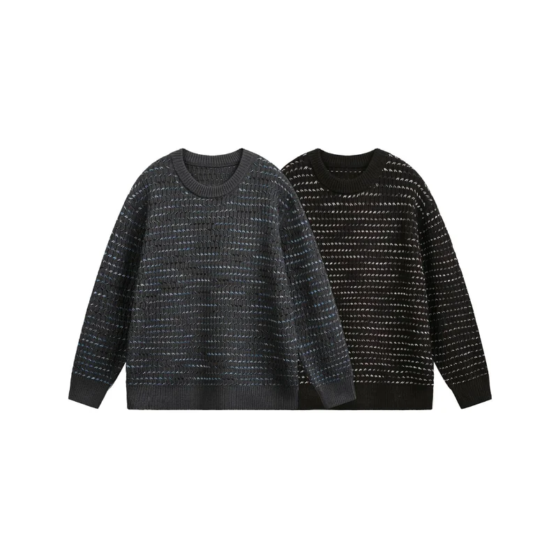Damen Grobgestrickter Oversize-Pullover mit Rundhalsausschnitt und Strukturstreifen Nord Taschen