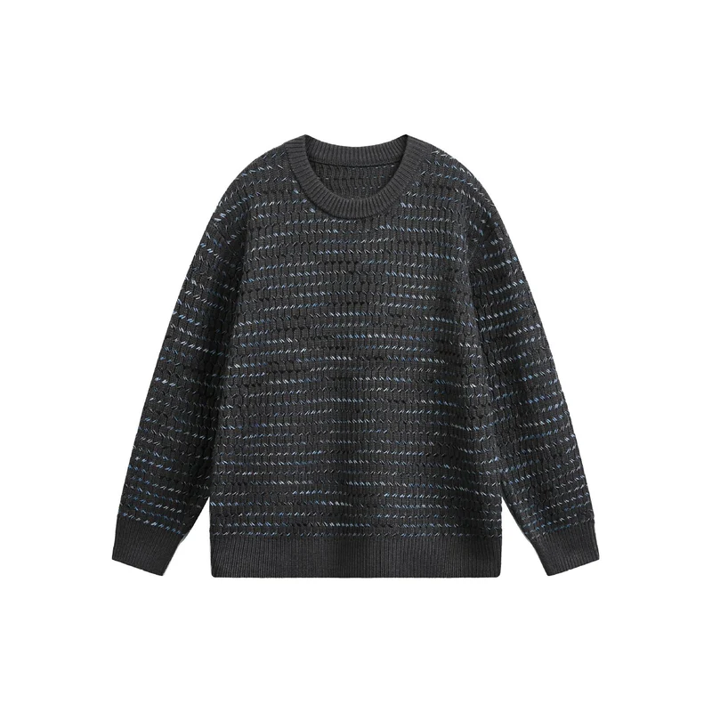 Damen Grobgestrickter Oversize-Pullover mit Rundhalsausschnitt und Strukturstreifen Nord Taschen