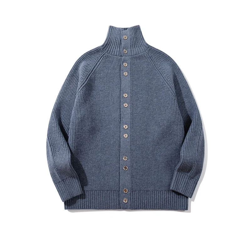 Damen Grobgestrickter Long-Cardigan mit Stehkragen und durchgehender Knopfleiste Nord Taschen