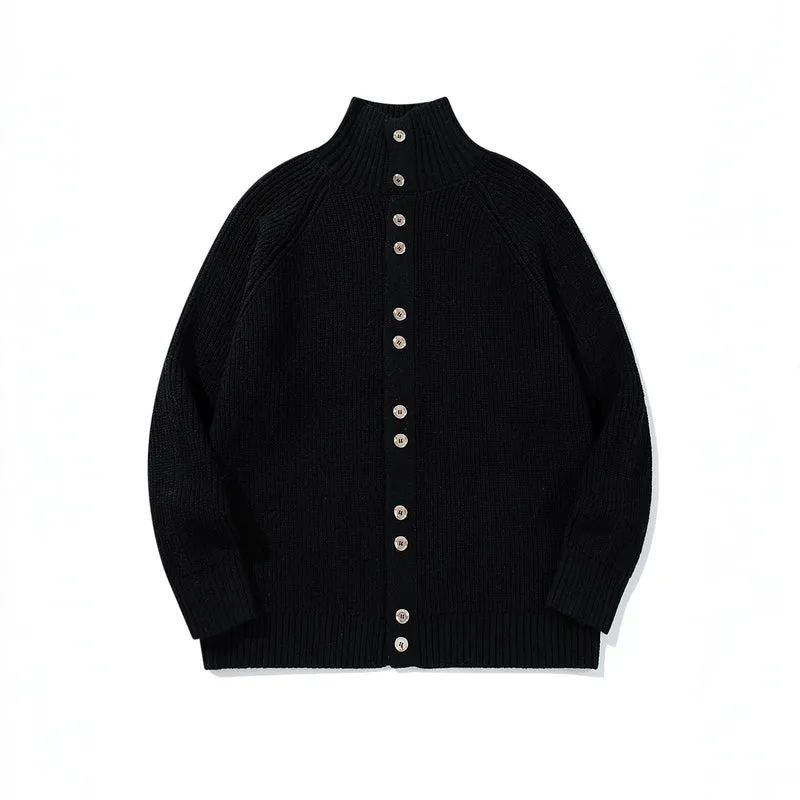 Damen Grobgestrickter Long-Cardigan mit Stehkragen und durchgehender Knopfleiste Nord Taschen