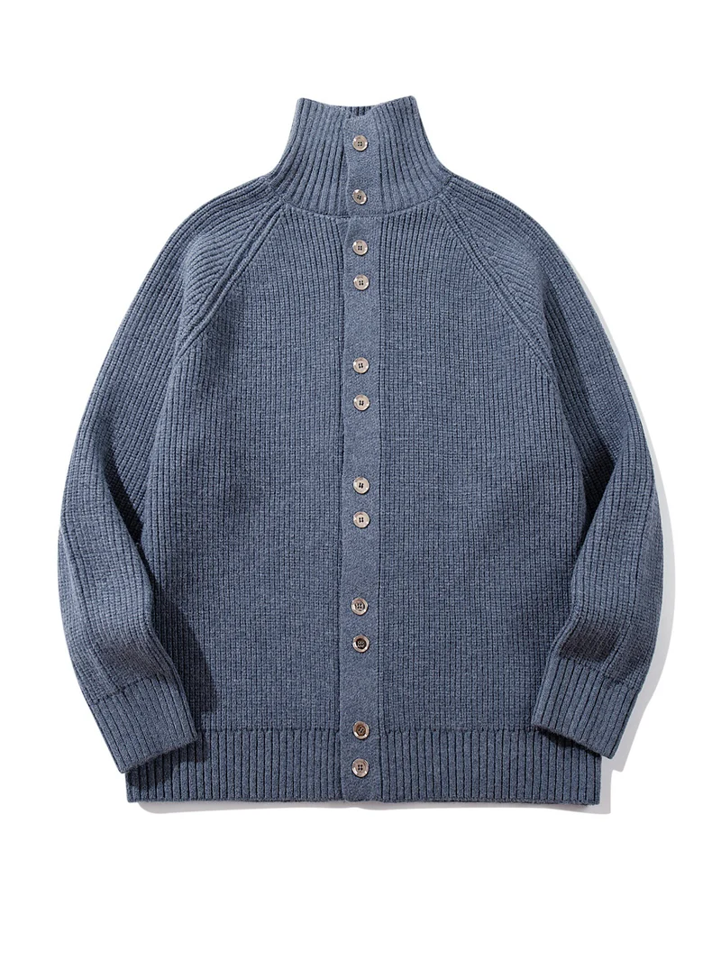 Damen Grobgestrickter Long-Cardigan mit Stehkragen und durchgehender Knopfleiste Nord Taschen