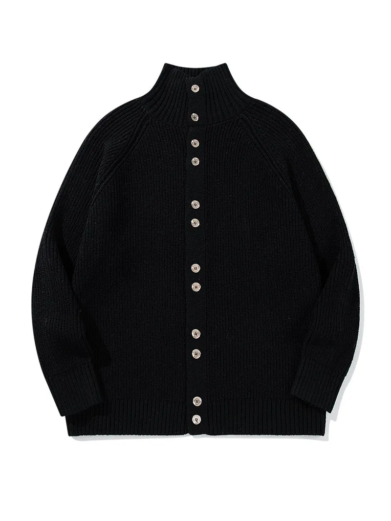 Damen Grobgestrickter Long-Cardigan mit Stehkragen und durchgehender Knopfleiste Nord Taschen