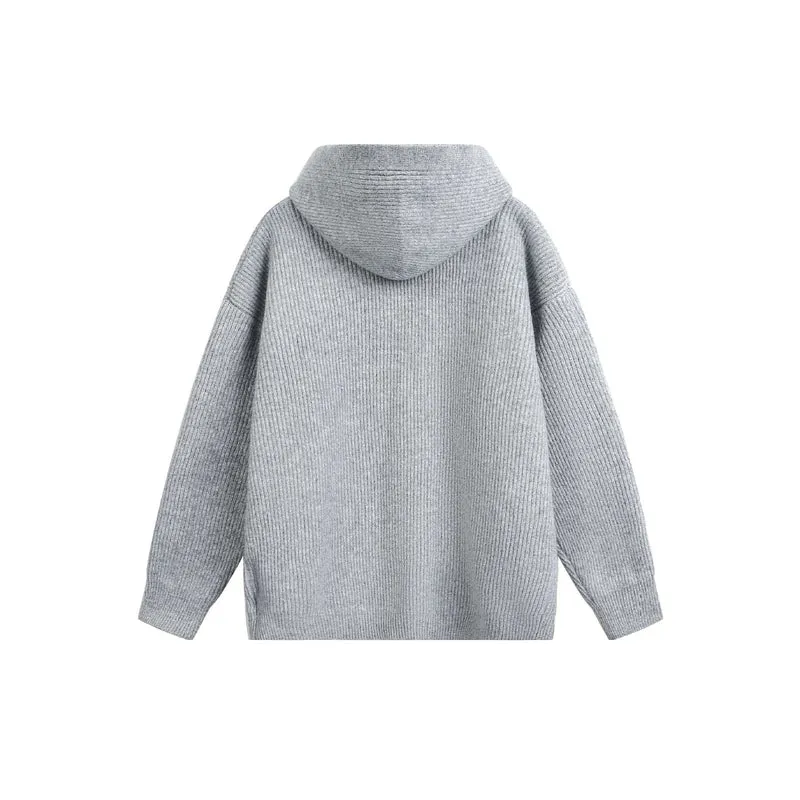 Damen Grobgerippte Kapuzen-Zipjacke mit Stehkragen und Zwei-Wege-Reißverschluss Nord Taschen