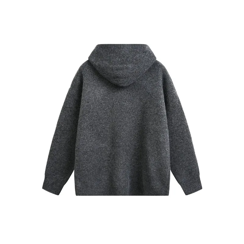 Damen Grobgerippte Kapuzen-Zipjacke mit Stehkragen und Zwei-Wege-Reißverschluss Nord Taschen