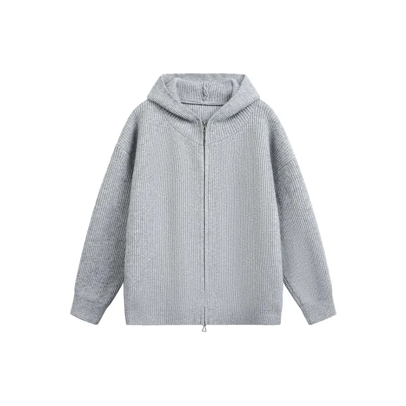 Damen Grobgerippte Kapuzen-Zipjacke mit Stehkragen und Zwei-Wege-Reißverschluss Nord Taschen