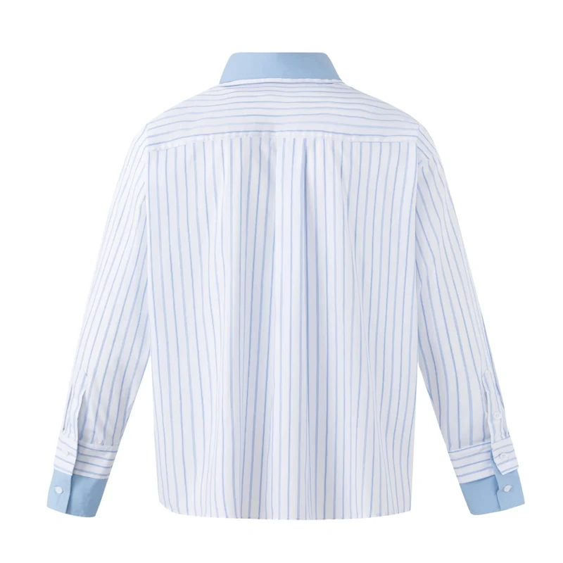 Damen Gestreiftes Oversize-Hemd mit kontrastreichem Kentkragen Nord Taschen